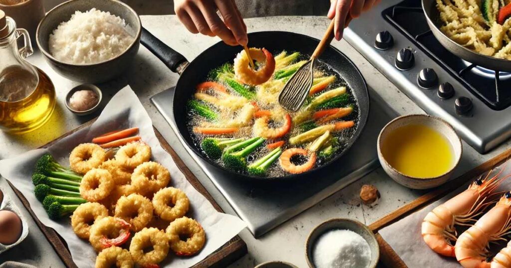 Preparing the Crispy Shrimp and Vegetables