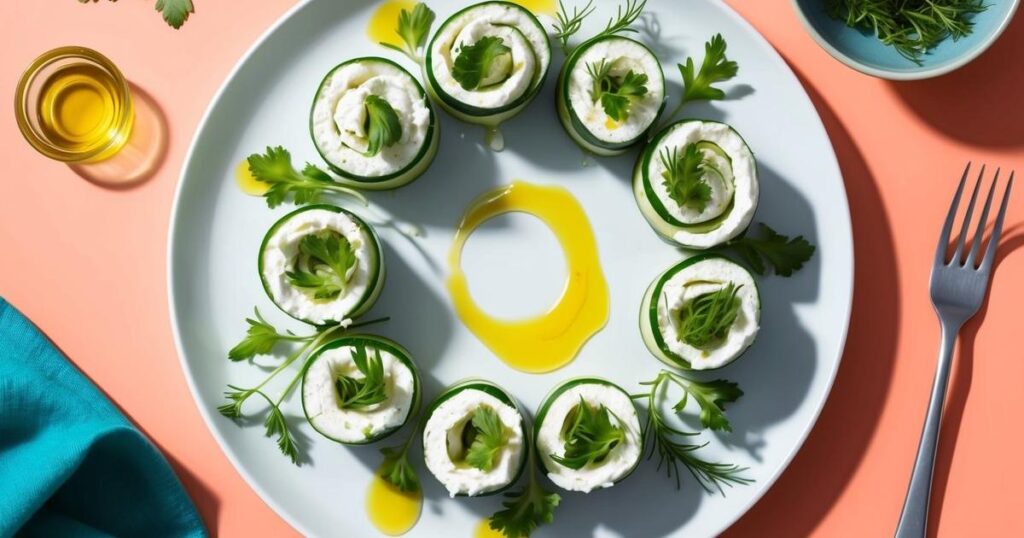 Serving Suggestions of Whipped Feta and Cucumber Rolls